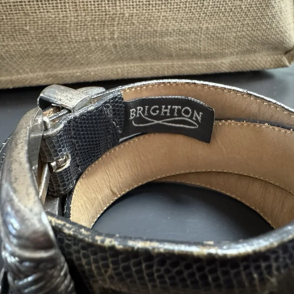 Brighton Gray‎ Leather Snakeskin Western Belt Metal Distressed Buckle M Grunge
